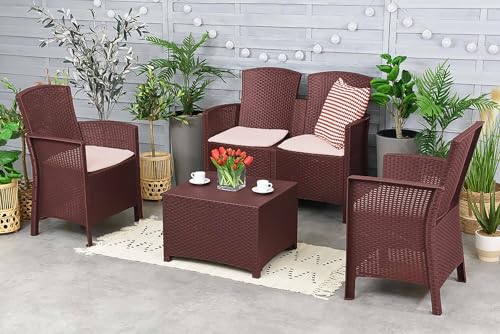 Dmora - Lounge-Set für den Außenbereich Urano, Gartenmöbel-Set mit Kissen, Sitzbereich für den Innenbereich in Rattan-Optik, 100% Made in Italy, Braun von Dmora
