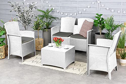 Dmora Urano-Lounge, Gartenmöbel-Set mit Kissen, für den Innen-und Außenbereich, 100% Made in Italy, Weiß von Dmora