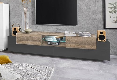 Dmora Vincenzo, niedriger Schrank für Wohnzimmer, TV-Ständer, 100% Made in Italy, 220 x 40 x 51 cm, Anthrazit und Ahorn von Dmora