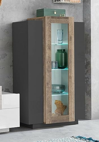 Dmora Vitrine Kevin, Anrichte mit DREI Türen, Mehrzweck-Wohnzimmermöbel, 100% Made in Italy, 80 x 38 x 121 cm, Anthrazit und Ahorn von Dmora