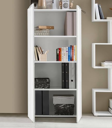 Dmora - Bücherregal Vittore, Bücherregal mit 4 Fächern, Bibliothek, 70x35h140 cm, Weiß von Dmora