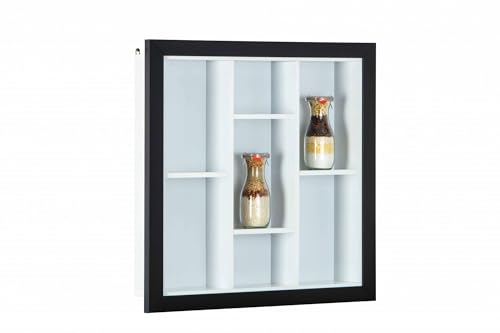 Dmora Wandbücherregal mit Staufächern, aus schwarzem und weißem Laminat, 67x13,7x67 cm von Dmora