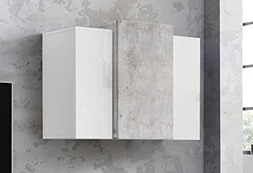 Dmora Wandschrank, Made in Italy, mit 3 Türen, hängende Wohnzimmermöbel, 90x38h66 cm, glänzend weiß und zementfarben von Dmora