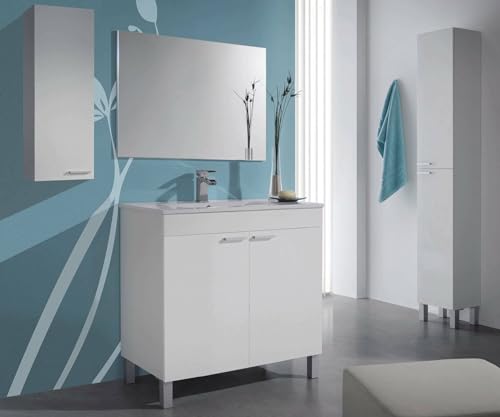 Dmora Waschbeckenunterschrank Augusta, Badezimmerschrank mit 2 Türen, Bodenschrank mit Spiegel, 80 x 45 x 80 cm, Weiß Dmora Waschbeckenunterschrank Augusta, Badezimmerschrank mit 2 Türen, Bodenschrank mit Spiegel, 80 x 45 x 80 cm, Weiß von Dmora
