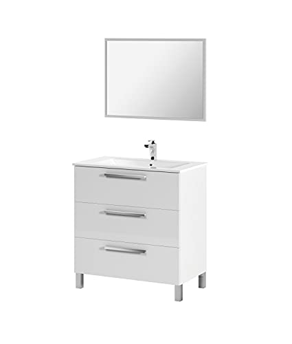 Dmora - Palmdale Waschtischunterschrank, Badezimmerschrank, Kleiderschrank mit 3 Schubladen und Spiegel, Waschbecken nicht im Lieferumfang enthalten, 80 x 45 x 86 cm, Glanzweiß Dmora - Palmdale Waschtischunterschrank, Badezimmerschrank, Kleiderschrank mit 3 Schubladen und Spiegel, Waschbecken nicht im Lieferumfang enthalten, 80 x 45 x 86 cm, Glanzweiß von Dmora