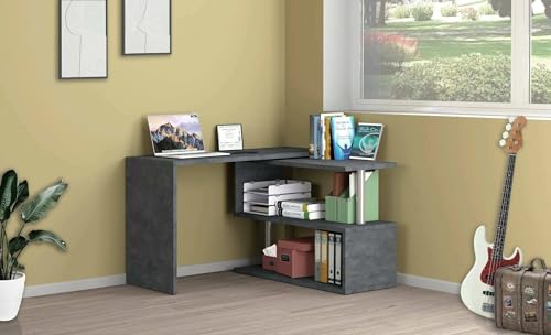Dmora - Schreibtisch Candido, Eck-PC-Schreibtisch, Mehrzweck-Bürotisch, platzsparender Schreibtisch mit Mehreren Positionen, 100% Made in Italy, 120 x 50 x 75 cm, Anthrazit von Dmora