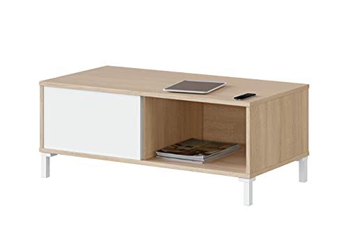 Dmora - Couchtisch Evansville, Kaffetisch, Couchtisch für das Wohnzimmer, cm 100x50h40, Eiche und Weiß von Dmora