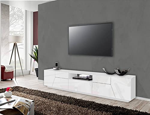 Dmora - Fernsehschrank Jacopo, Niedriges Sideboard für Wohnzimmer, Sockel für TV-Möbel, 100 % Made in Italy, cm 220x43h46, weiß glänzend von Dmora