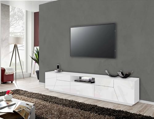 Dmora - TV-Schrank Jacopo, niedriges Wohnzimmer-Sideboard, Fernsehständer-Basis, 100 % Made in Italy, 220 x 43 x 46 cm, glänzendes Weiß, Dmora - TV-Schrank Jacopo, niedriges Wohnzimmer-Sideboard, Fernsehständer-Basis, 100 % Made in Italy, 220 x 43 x 46 cm, glänzendes Weiß, von Dmora