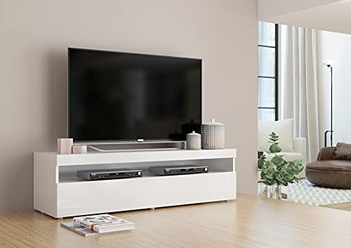Dmora Wohnzimmer-TV-Ständer, Made in Italy, 1-Tür-TV-Ständer, Wohnzimmer-TV-Ständer, 130x45h36 cm, glänzend weiße Farbe von Dmora
