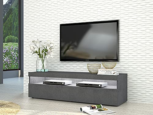 Dmora Wohnzimmer-TV-Ständer, Made in Italy, 1-Tür-TV-Ständer, Wohnzimmer-TV-Ständer, cm 130x45h36, Farbe Aschgrau, mit weißem LED-Licht von Dmora