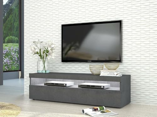 Dmora - TV-Schrank Gioele, niedriges Wohnzimmer-Sideboard mit 1 Tür, Fernsehständer-Basis, 100 % Made in Italy, 130 x 45 x 36 cm, Schiefer, von Dmora
