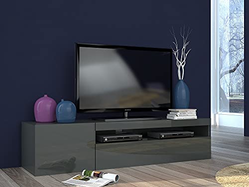 Dmora Wohnzimmer-TV-Ständer, Made in Italy, 2-türiger TV-Ständer, Wohnzimmer-TV-Ständer, 150x40h37 cm, Farbe Anthrazit glänzend von Dmora