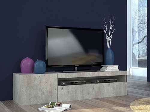 Dmora Wohnzimmer TV-Ständer, Made in Italy, 2-türiger TV-Ständer, Wohnzimmer-TV-Ständer, 150x40h37 cm, Zementfarbe von Dmora