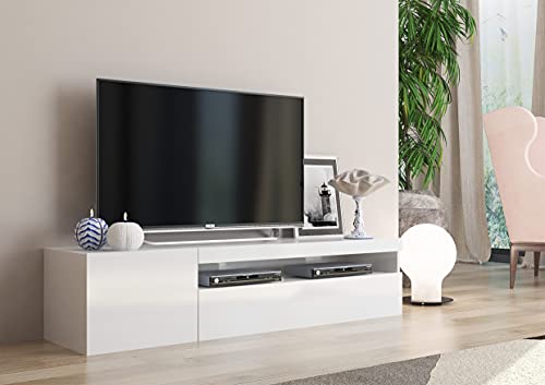 Dmora Wohnzimmer-TV-Ständer, Made in Italy, 2-türiger TV-Ständer, Wohnzimmer-TV-Ständer, 150x40h37 cm, glänzende weiße Farbe von Dmora