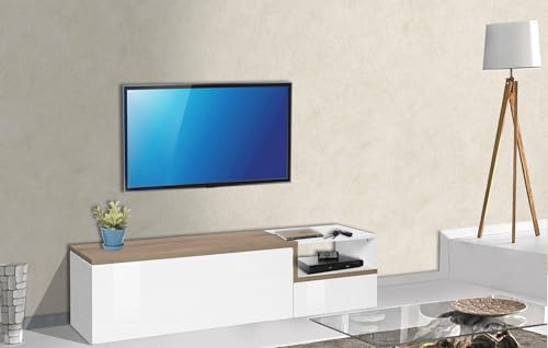 Dmora Wohnzimmer-TV-Ständer, Made in Italy, 2-türiger TV-Ständer, Wohnzimmer-TV-Ständer, 160x40h46 cm, Weiß glänzend und Ahornfarbe von Dmora