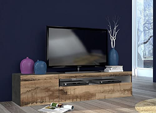 Dmora Wohnzimmer-TV-Ständer, Made in Italy, 2-türiger Wohnzimmer-TV-Ständer, 150x40h37 cm, Farbe Schiefergrau und Ahorn von Dmora