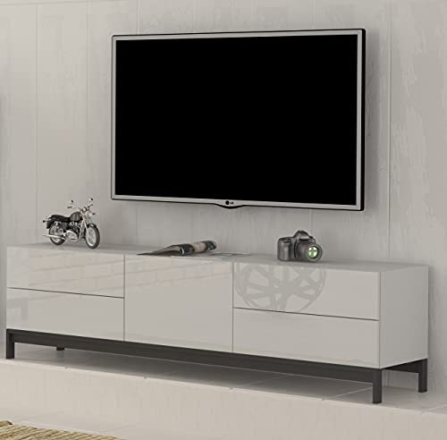 Dmora - Fernsehschrank Omar, Niedriges Sideboard für Wohnzimmer, Sockel für TV-Möbel, 100 % Made in Italy, cm 170x40h47, weiß glänzend von Dmora