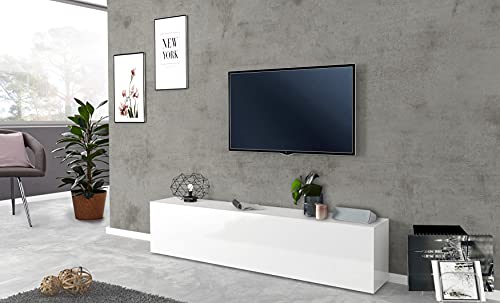 Dmora Wohnzimmer TV-Ständer, Made in Italy, TV-Ständer mit 1 Klapptür, 180x30h40 cm, glänzend weiße Farbe von Dmora