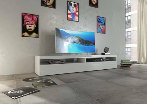Dmora - TV-Schrank David, niedriges Wohnzimmer-Sideboard, Fernsehständer-Basis, 100 % Made in Italy, 200 x 45 x 36 cm, glänzendes Weiß, Dmora - TV-Schrank David, niedriges Wohnzimmer-Sideboard, Fernsehständer-Basis, 100 % Made in Italy, 200 x 45 x 36 cm, glänzendes Weiß, von Dmora