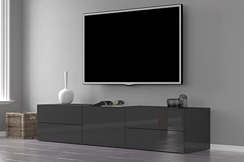 Dmora Wohnzimmer TV-Ständer, Made in Italy, TV-Ständer mit 1 Tür und 4 Schubladen, 170x40h35 cm, Farbe Anthrazit glänzend von Dmora