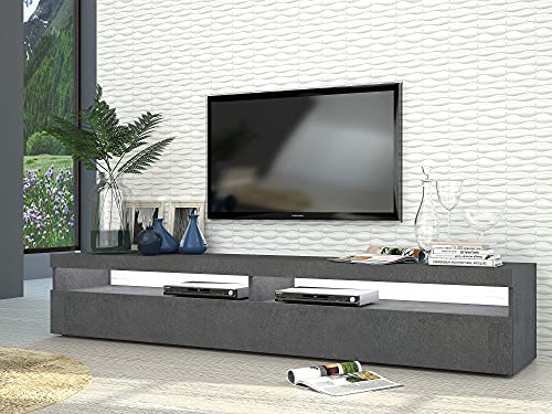 Dmora Wohnzimmer-TV-Ständer, Made in Italy, TV-Ständer mit 2 Klapptüren, cm 200x45h36, Farbe Aschgrau, mit weißem LED-Licht von Dmora