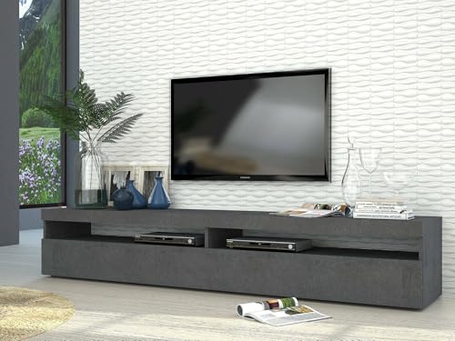 Dmora Wohnzimmer TV-Ständer, Made in Italy, TV-Ständer mit 2 Klapptüren, cm 200x45h36, Farbe Aschgrau von Dmora