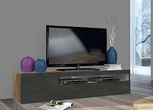 Dmora Wohnzimmer TV-Ständer, Made in Italy, TV-Ständer mit 2 Türen, cm 150x40h37, Farbe Ahorn und Schiefergrau von Dmora