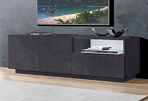 Dmora Wohnzimmer TV-Ständer, Made in Italy, TV-Ständer mit 2 Türen und 1 Schublade, cm 150x43h46, Farbe Schiefergrau von Dmora