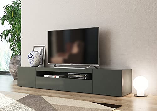 Dmora Wohnzimmer TV-Ständer, Made in Italy, TV-Ständer mit 3 Türen und Regalen, cm 200x40h37, Farbe Anthrazit glänzend von Dmora