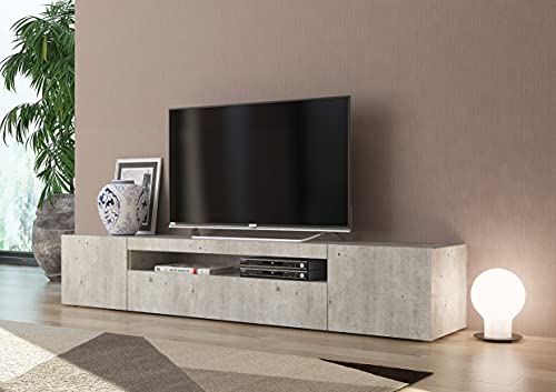 Dmora Wohnzimmer TV-Ständer, Made in Italy, TV-Ständer mit 3 Türen und Regalen, cm 200x40h37, Zementfarbe von Dmora