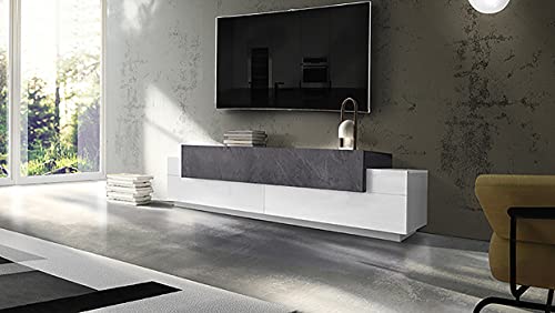 Dmora - Fernsehschrank Teo, Niedriges Sideboard für Wohnzimmer, Sockel für TV-Möbel, 100 % Made in Italy, cm 200x45h52, glänzend weiß und Schiefer von Dmora