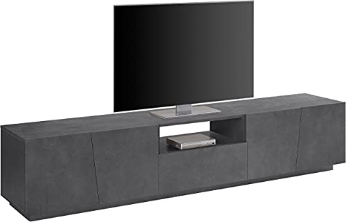 Dmora Wohnzimmer TV-Ständer, Made in Italy, TV-Ständer mit 4 Türen und 1 Schublade, 220x43h46 cm, Farbe Schiefergrau von Dmora