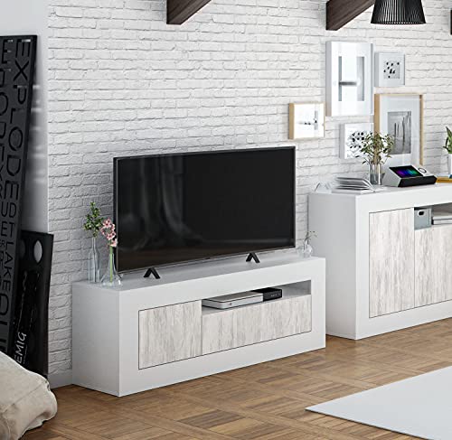 Dmora - TV-Ständer Killeen, Wohnzimmer TV-Sideboard, TV-Ständer mit 2 Türen, cm 139x42h53, Eiche und Weiß von Dmora