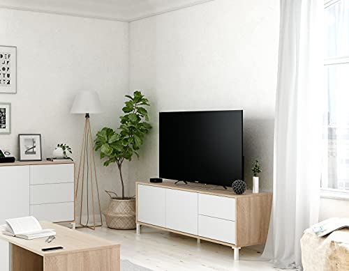 Dmora - TV-Ständer Cary, Sideboard für Fernseher mit 2 Türen, TV-Ständer im Wohnzimmer, Fernsehschrank, Sideboard für Wohnzimmer, cm 130x41h47, Eiche und Weiß von Dmora