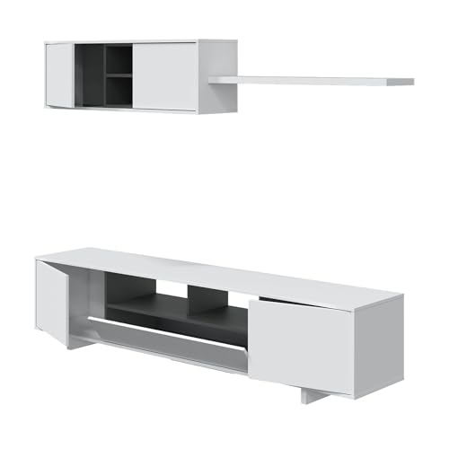 Dmora - Hartford-Wandsystem, TV-Ständer-Wohnzimmereinheit, Zusammensetzung des Wohnzimmersets, Wohnzimmerset mit Wandeinheit, 200 x 41 x 46 cm, glänzendes Weiß Dmora - Hartford-Wandsystem, TV-Ständer-Wohnzimmereinheit, Zusammensetzung des Wohnzimmersets, Wohnzimmerset mit Wandeinheit, 200 x 41 x 46 cm, glänzendes Weiß von Dmora