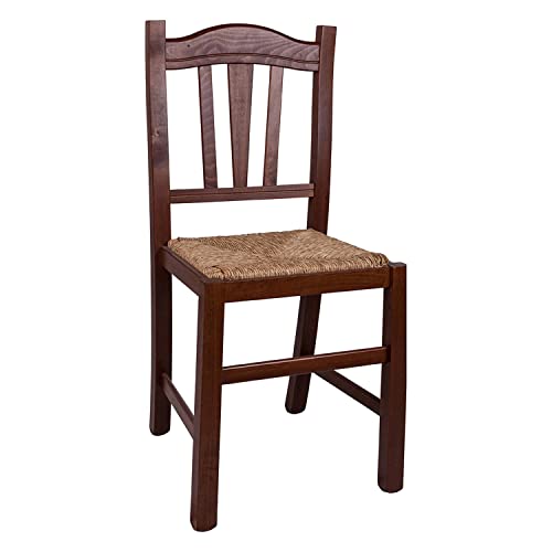 Dmora Wohnzimmer- oder Küchenstuhl, Landhausstil, Holzgestell mit Strohboden, 39x45h96 cm, Nussbaumfarbe von Dmora