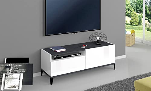 Dmora Wohnzimmermöbel TV-Möbel, Made in Italy, TV-Möbel mit 1 Tür und 1 Schublade, Cm 120x40h47, Glänzend weiß und Schiefer von Dmora