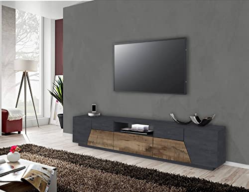 Dmora Wohnzimmermöbel TV-Möbel, Made in Italy, TV-Möbel mit 4 geometrischen Türen und 1 Schublade, Cm 220x43h46, Schiefer und Ahorn von Dmora