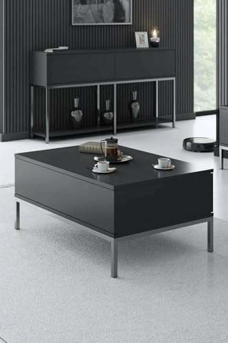 Dmora - Wohnzimmertisch Antares, Niedriger Wohnzimmertisch, Kaffeeregal, Couchtisch für Sofa, 90x60h40 cm, Anthrazit und Silber von Dmora