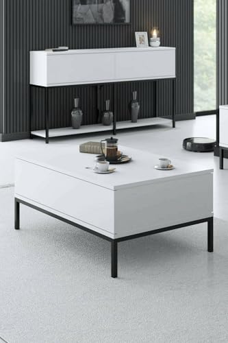 Dmora - Wohnzimmertisch Antares, Niedriger Wohnzimmertisch, Kaffeeregal, Couchtisch für Sofa, 90x60h40 cm, Weiß und Schwarz von Dmora