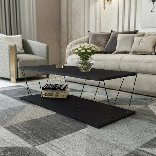 Dmora - Wohnzimmertisch Harmonia, Niedriger Wohnzimmertisch, Kaffeeregal, Couchtisch für Sofa, 120x50h30 cm, Anthrazit und Schwarz Dmora - Wohnzimmertisch Harmonia, Niedriger Wohnzimmertisch, Kaffeeregal, Couchtisch für Sofa, 120x50h30 cm, Anthrazit und Schwarz von Dmora