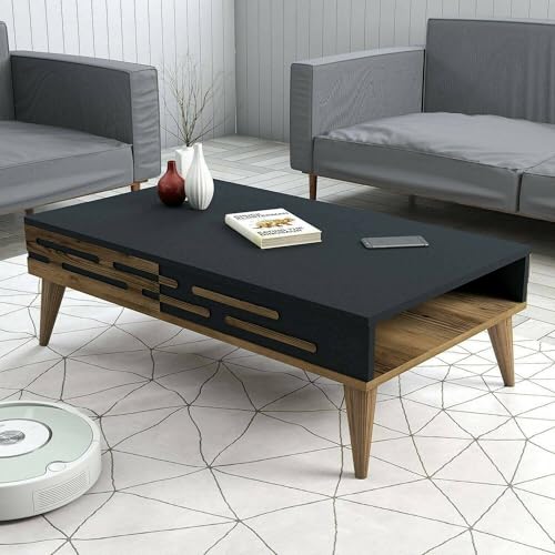 Dmora - Wohnzimmertisch Saiph, Niedriger Wohnzimmertisch, Kaffeeregal, Couchtisch für Sofa, 105x35h60 cm, Walnuss und Anthrazit Dmora - Wohnzimmertisch Saiph, Niedriger Wohnzimmertisch, Kaffeeregal, Couchtisch für Sofa, 105x35h60 cm, Walnuss und Anthrazit von Dmora
