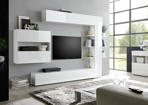 Dmora - Wohnzimmerwand, Made in Italy, TV-Schrank, Modernes Wohnzimmer-Set, 295 x 30,197 cm, glänzend und matt weiß Dmora - Wohnzimmerwand, Made in Italy, TV-Schrank, Modernes Wohnzimmer-Set, 295 x 30,197 cm, glänzend und matt weiß von Dmora