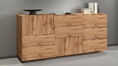 Dmora - Kommode Xavier, Wohnzimmer-Buffet, Wohnzimmer-Kommode mit 2 Türen und 3 Schubladen, 180x44x86 cm, Eiche Dmora - Kommode Xavier, Wohnzimmer-Buffet, Wohnzimmer-Kommode mit 2 Türen und 3 Schubladen, 180x44x86 cm, Eiche von Dmora