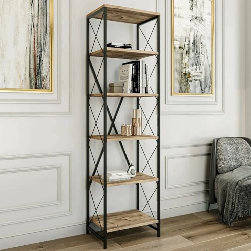 Dmora - Yildun Bücherregal, Büroregal, Bücherregal, Bibliothek, 50 x 30 x 180 cm, Eiche und Schwarz Dmora - Yildun Bücherregal, Büroregal, Bücherregal, Bibliothek, 50 x 30 x 180 cm, Eiche und Schwarz von Dmora