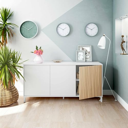 Dmora - Sideboard Woburn, Buffet für Wohnzimmer mit 3 Türen, Modernes Sideboard für Wohnzimmer, 154x40h74 cm, Weiß von Dmora