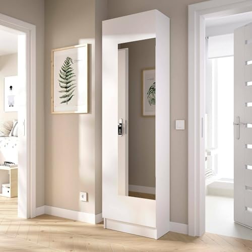 Dmora - Schuhregal Zevola, Platzsparendes Schuhregal für den Eingangsbereich, Schuhschrank mit 1 Spiegeltür, 50x27h186 cm, Weiß Dmora - Schuhregal Zevola, Platzsparendes Schuhregal für den Eingangsbereich, Schuhschrank mit 1 Spiegeltür, 50x27h186 cm, Weiß von Dmora