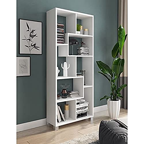 Dmora - Zick-Zack-Bücherregal mit 8 Regalen, Regal kann vertikal und horizontal positioniert werden, Büroregal, 69x30h160 cm, Farbe Weiß Dmora - Zick-Zack-Bücherregal mit 8 Regalen, Regal kann vertikal und horizontal positioniert werden, Büroregal, 69x30h160 cm, Farbe Weiß von Dmora
