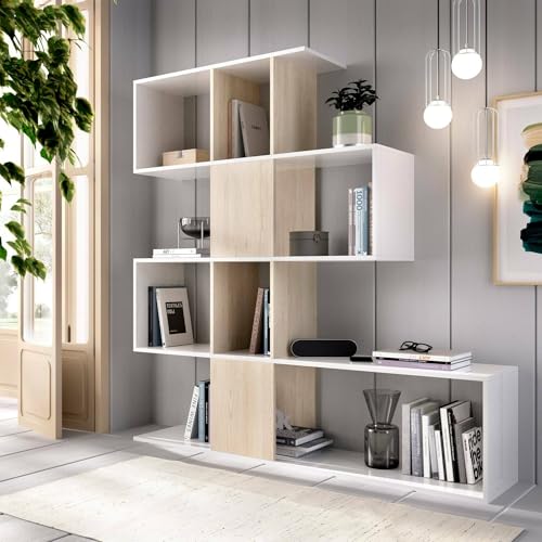 Dmora - Moneglia Bücherregal, Mehrzweck-Büroregal, Bücherregal mit 4 Regalen, 145 x 29 x 145 cm, Weiß und Eiche Dmora - Moneglia Bücherregal, Mehrzweck-Büroregal, Bücherregal mit 4 Regalen, 145 x 29 x 145 cm, Weiß und Eiche von Dmora